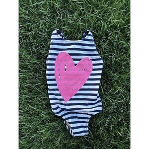 Jcrew baby Swimsuit 3-6 Months navy blue stripe with heart